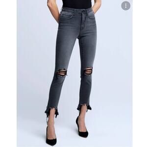 L’Agence Womens High Line Vintage Gray Distressed Cropped Raw Hem Slim Leg Jeans